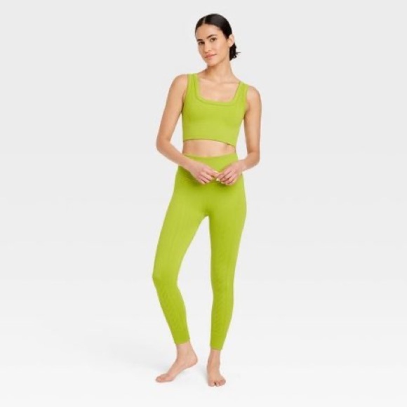 JoyLab Seamless Cable Knit High Rise 7/8 Leggings Lime Green Athleisure Yoga NWT - Picture 1 of 6